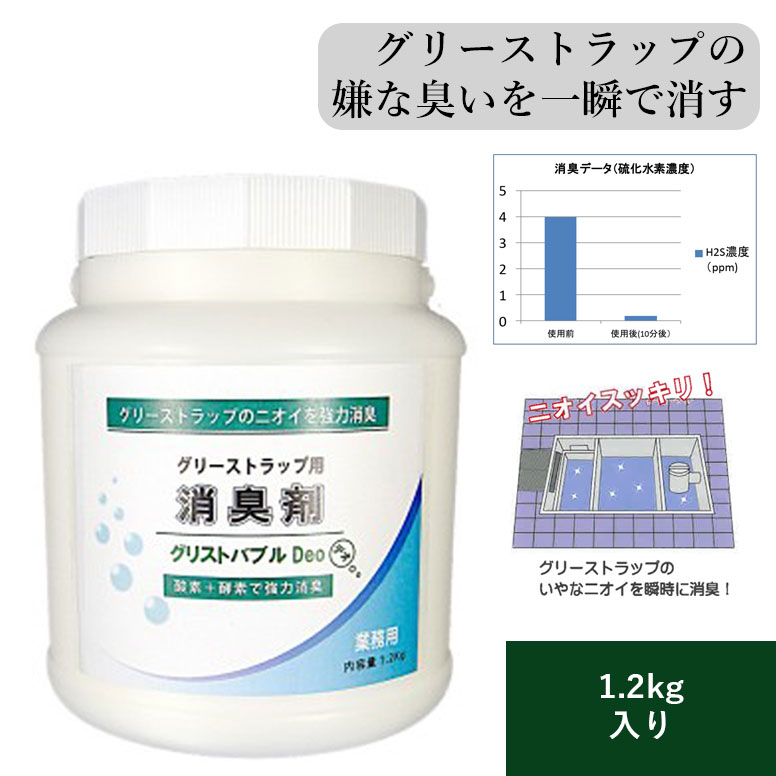 グリストバブルDEO 1.2kg グリストラップ グリース阻集器 消臭剤 飲食店 レストラン 食品工場 ホテル 旅館 悪臭 消臭 厨房排水 厨房 床 油脂 油汚...