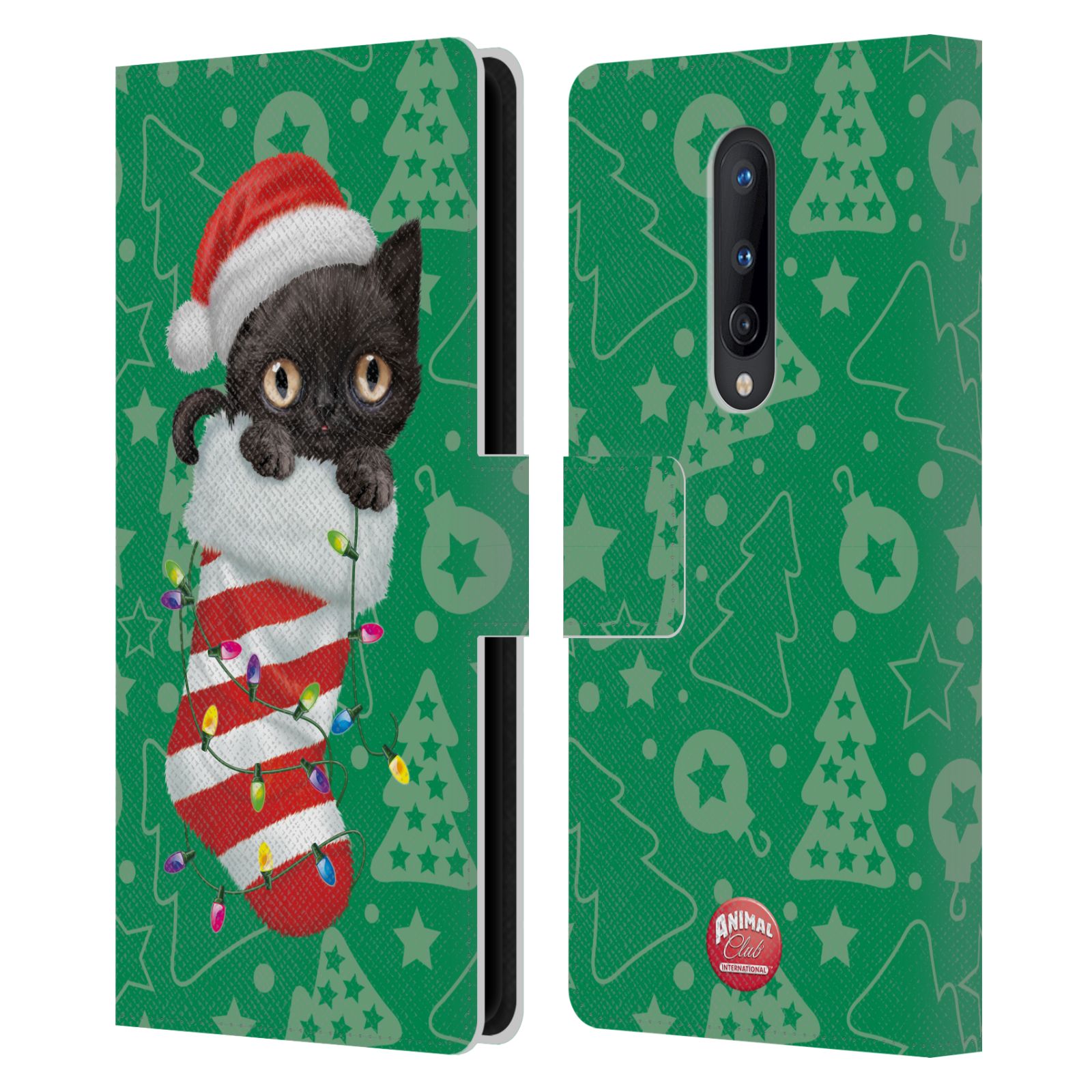 オフィシャル Animal Club International クリスマス・ソックス レザー手帳型ウォレットタイプケース BlackBerry OnePlus