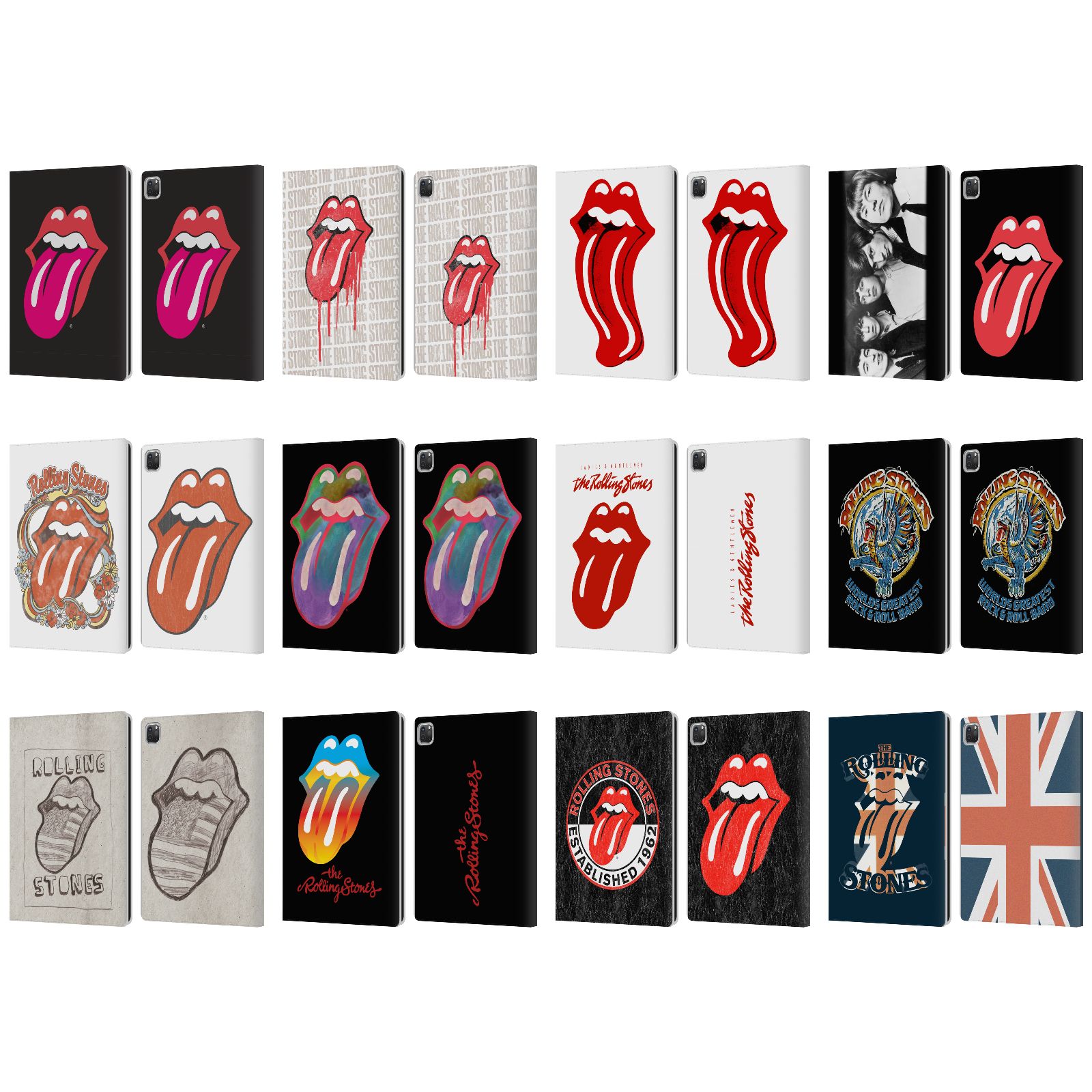 公式ライセンス The Rolling Stones グラフィック レザー手帳型ウォレットタイプケース Apple iPad ザ・ローリング・ストーンズ ローリング・ストーンズ ローリング ストーンズ ベロ・マーク 革