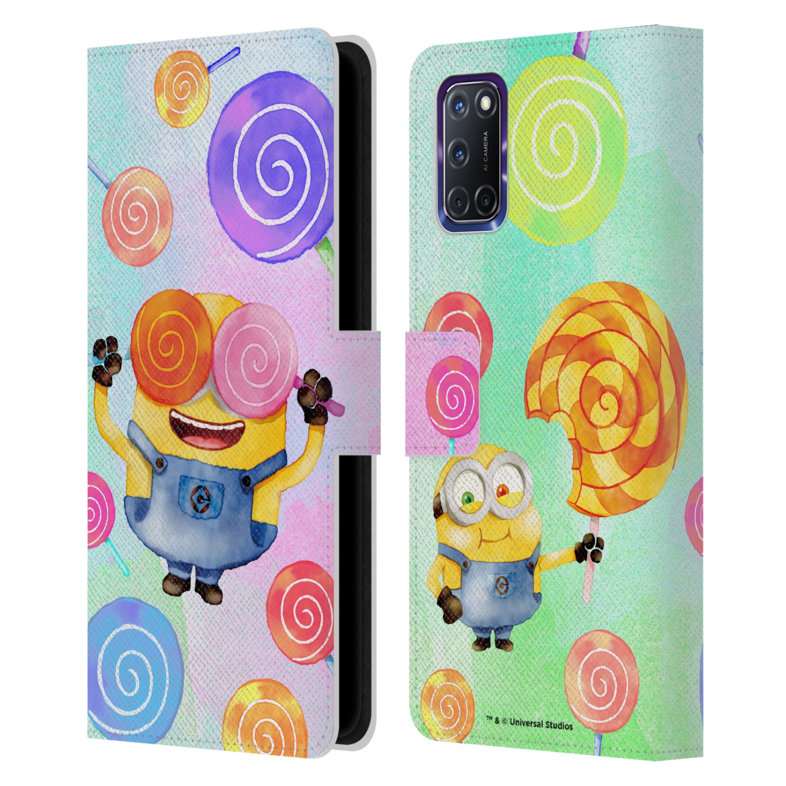 公式ライセンス Despicable Me ウォーターカラー・ミニオンズ レザー手帳型ウォレットタイプケース Oppo 電話 スマホケース