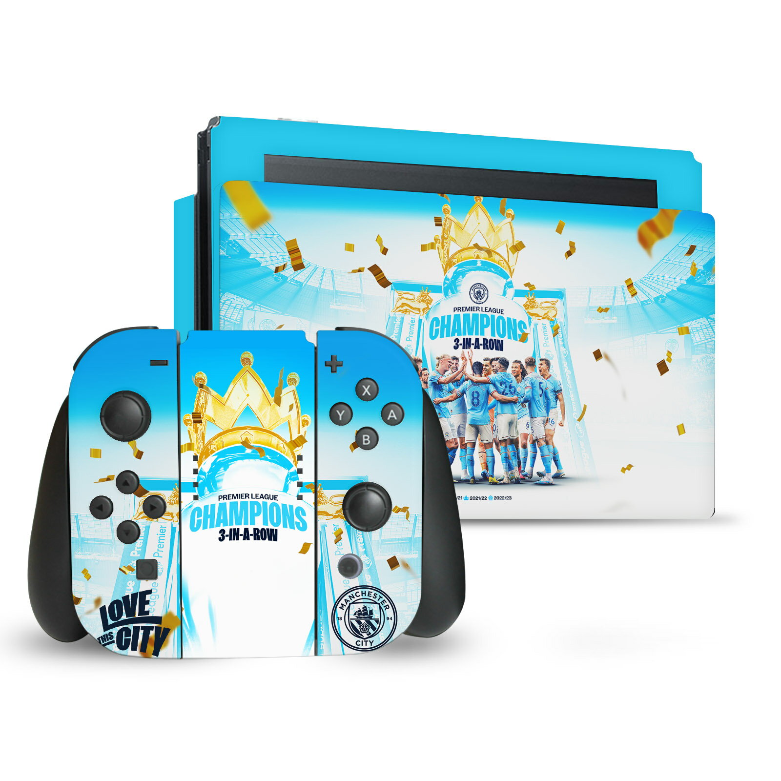 公式ライセンス Manchester City Man City FC 2023 チャンピオンズ マット加工　ビニールステッカー スキン　転写シール Nintendo Switch/Switch Lite マンチェスター・シティ マンチェスター シティ マンC