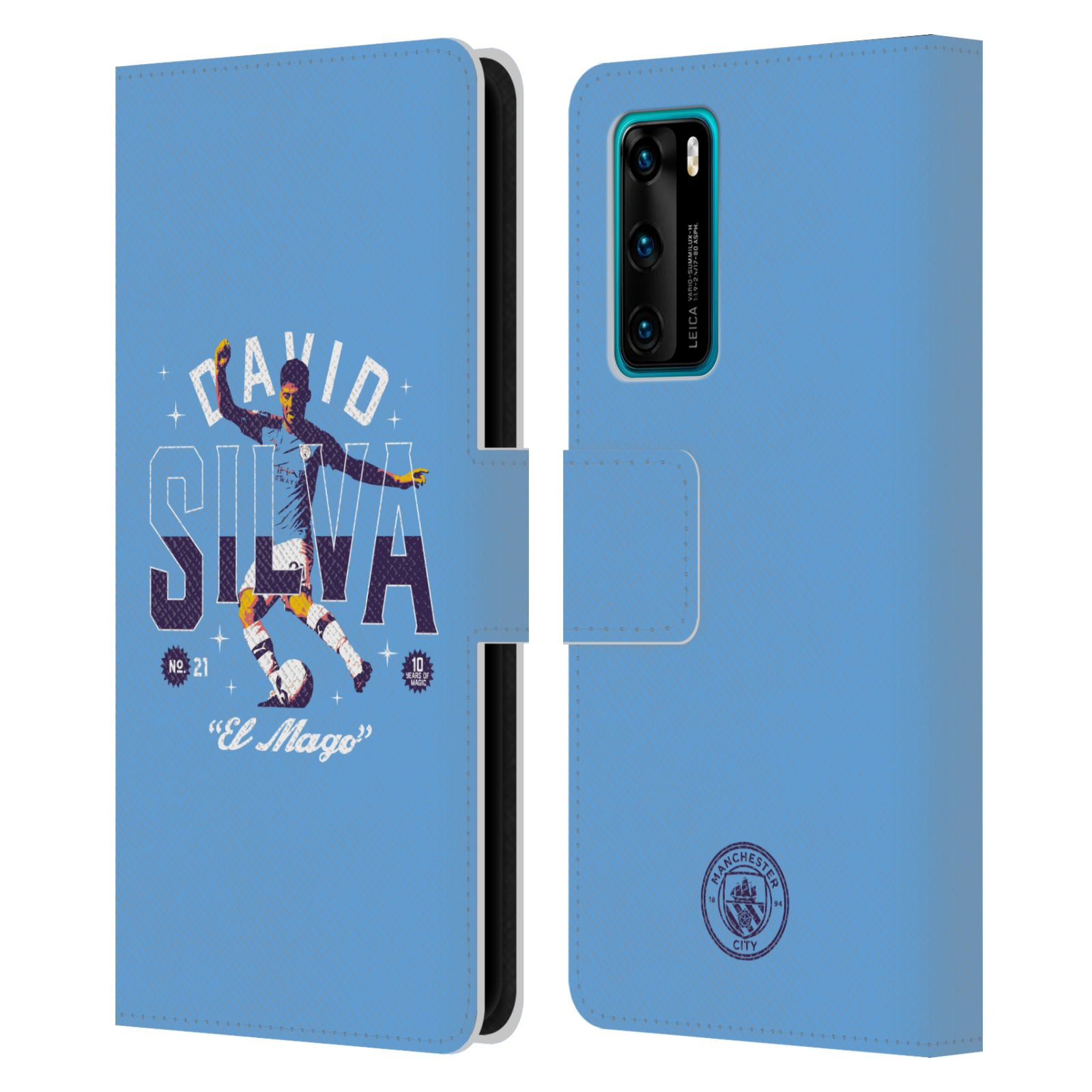 オフィシャル Manchester City Man City FC David Silva 10 Years レザー手帳型ウォレットタイプケース Huawei 電話
