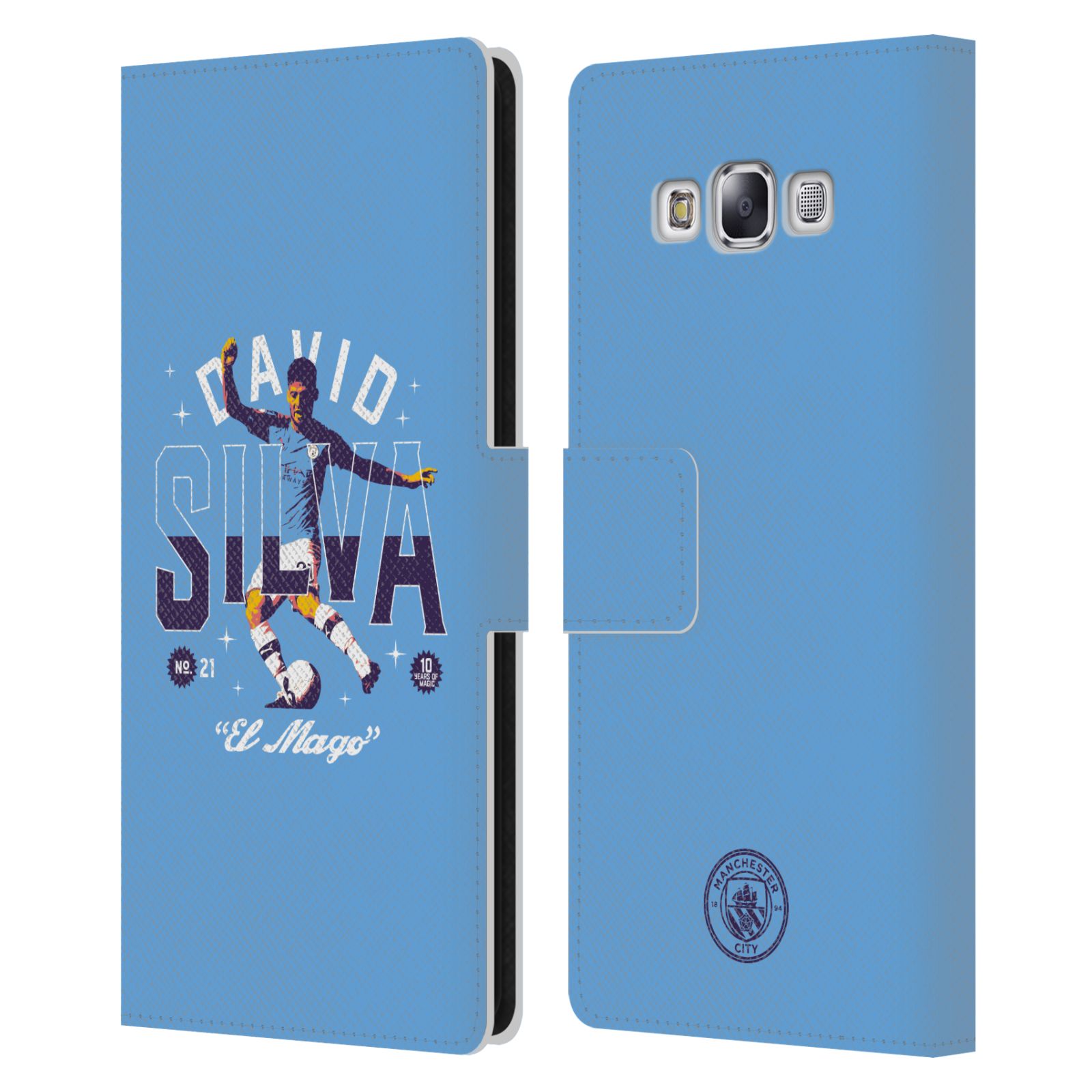 公式ライセンス Manchester City Man City FC David Silva 10 Years レザー手帳型ウォレットタイプケース Samsung 電話 3 スマホケース