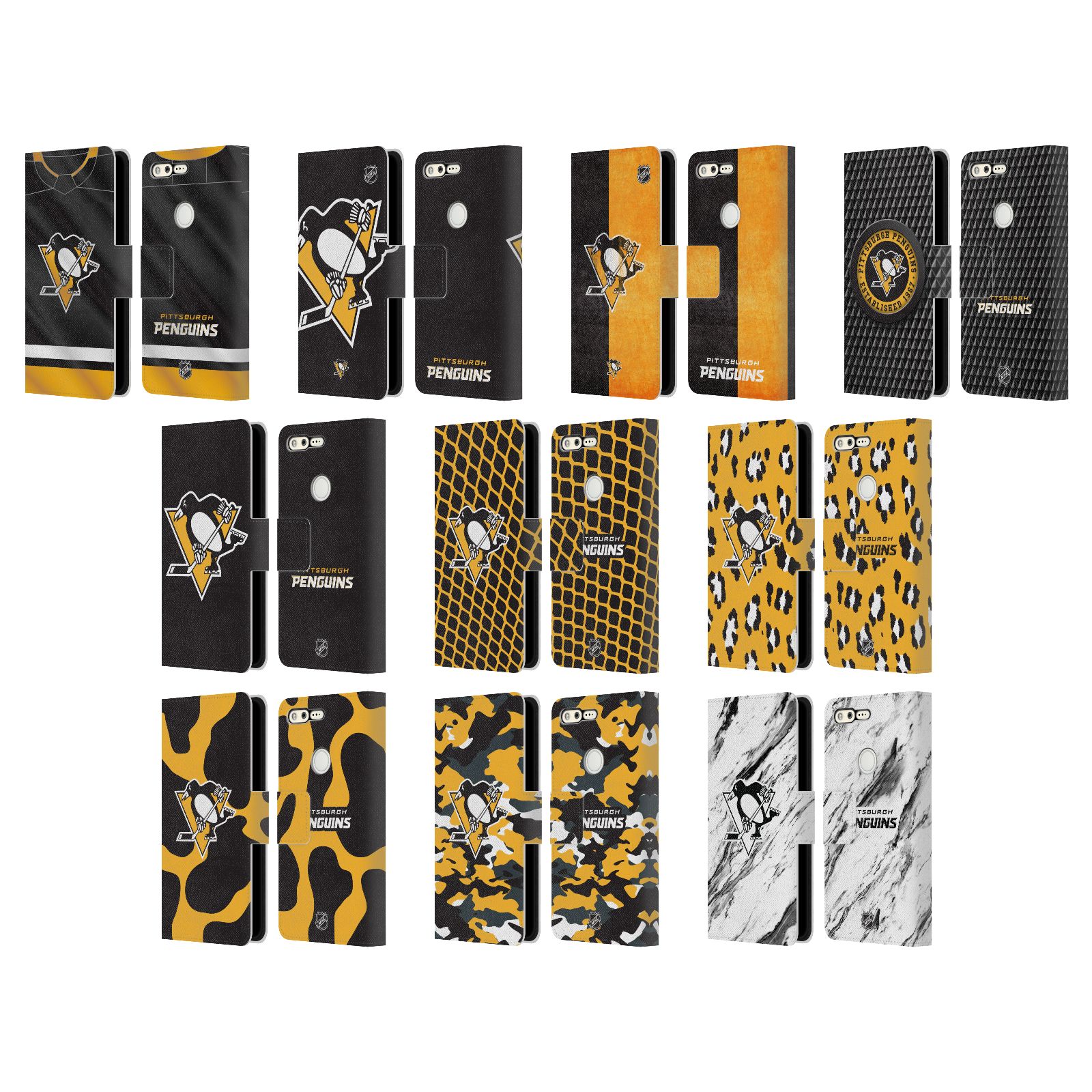公式ライセンス NHL ピッツバーグ・ペンギンズ レザー手帳型ウォレットタイプケース Google 電話 スマホケース 全機種対応 グッズ