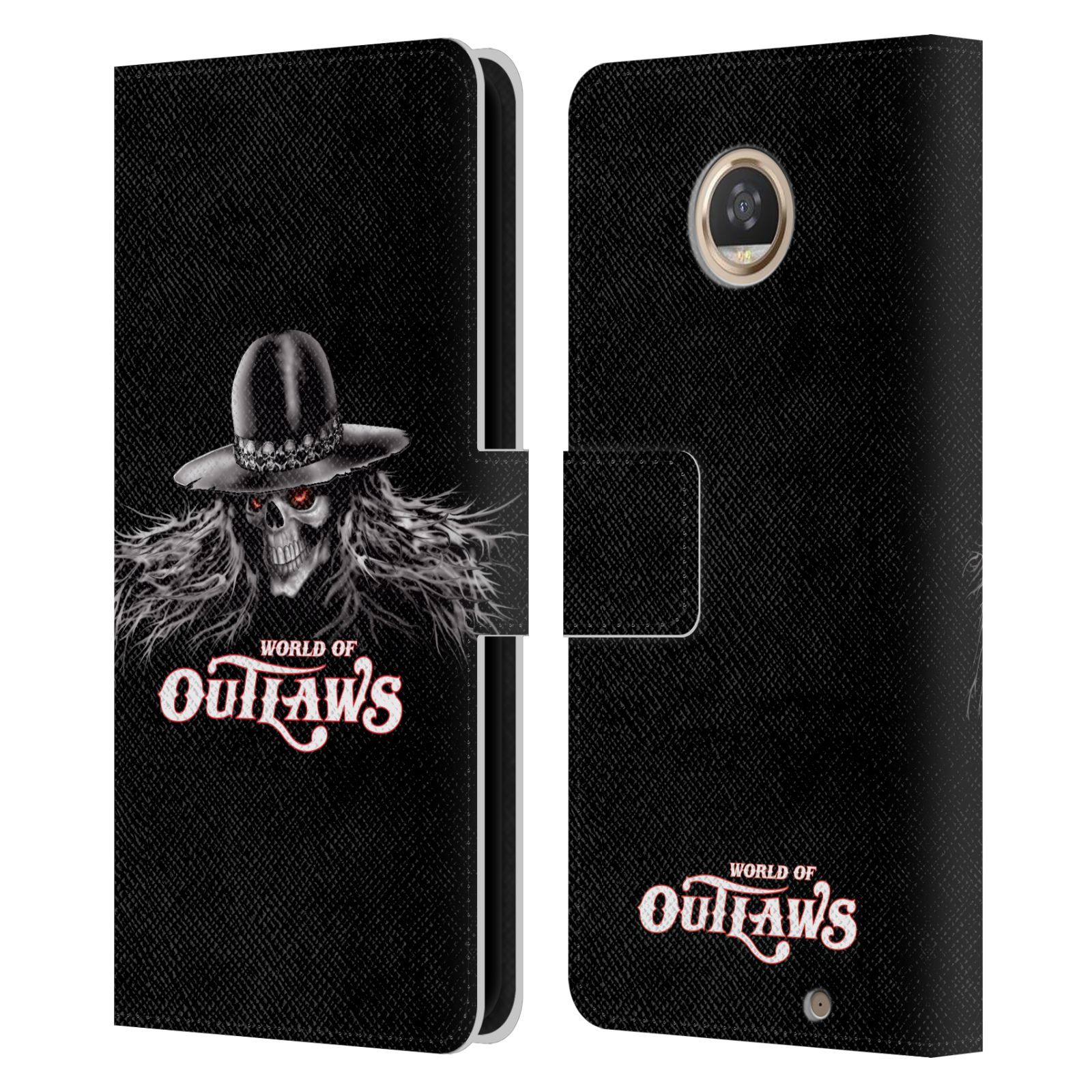 公式ライセンス World of Outlaws スカルロック・グラフィック レザー手帳型ウォレットタイプケース Motorola 電話 スマホケース 全機種対応 グッズ