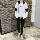 セットアップ メンズ ジャージ 上下セット 春秋 ジョガーパンツ 英字プリント フード付き カジュアル 部屋着 ルームウェア 運動用