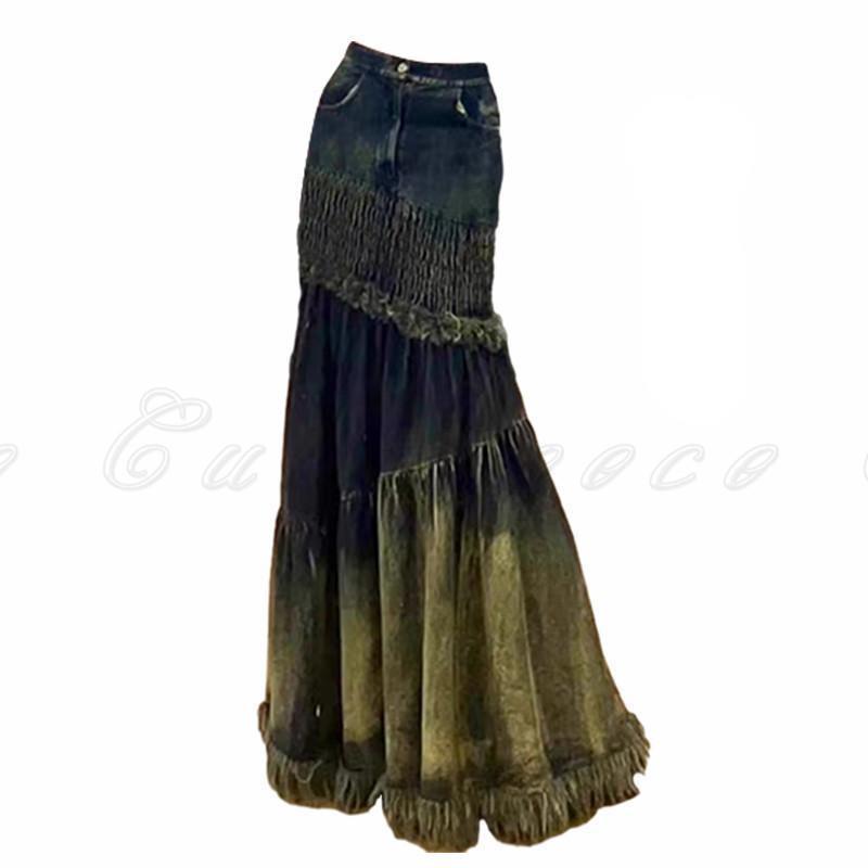 フィッシュテールスカート デニムスカート レディース スカート デニム ロングスカート タイトスカート ティアードスカート ボトムス マキシ