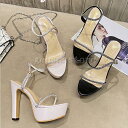 結婚式 パーティー ストラップ サンダル 厚底 ストーム オープントゥ クリア チャンキーヒール レディース ハイヒール 美脚 成人式 二次会 夏 キャバ30代...