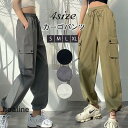 カーゴパンツ レディース ミリタリーパンツ ロングパンツ ウエストゴム 紐 ワイドパンツ ワークパンツ テーパードパンツ 無地 大きいサイズ