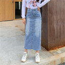 サイドスリット入り ロングスカート デニム 春夏 レディース デニムスカート マキシ丈 ハイウエスト ヴィンテージ加工 Aライン 着痩せ タイトスカート 通勤 通学