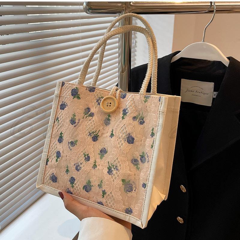 ミニトートバッグ ランチバッグ レディース キャンバスバッグ 花柄 レース 軽い 小さめ 布 帆布 通勤 通学 軽量 カバン 春夏秋冬 きれいめ おしゃれ