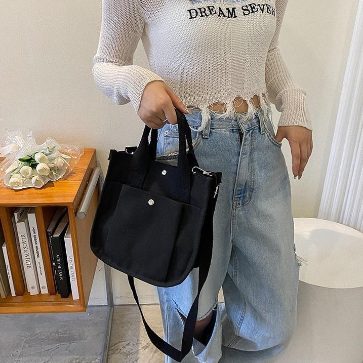 2wayバッグ ショルダーバッグ ハンドバッグ 斜め掛け 肩掛け 手提げ カバン レディース 女性 キャンバス地 マグネットボタン ポケット 無地 シ