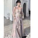 袖あり パーティードレス マキシワンピース 結婚式ドレス Aライン ウエディングドレス ロングドレス 結婚式 二次会 舞台衣装 披露宴 演奏会 30代40代