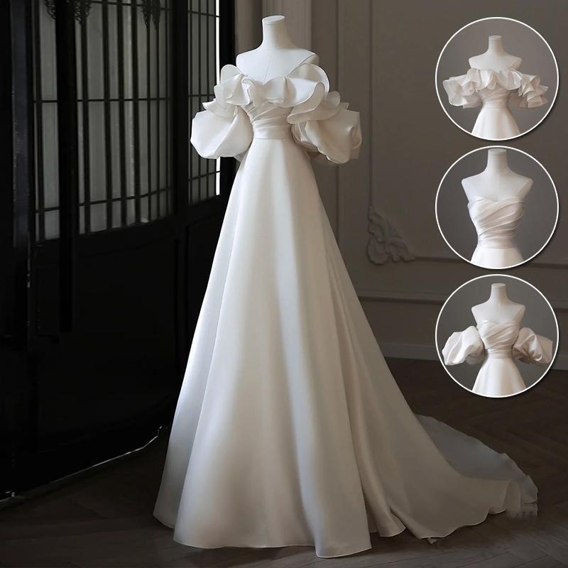 4way ウェディングドレス ウエディングドレス 付け袖 二次会 結婚式 披露宴 前撮り 袖あり ロングドレ..