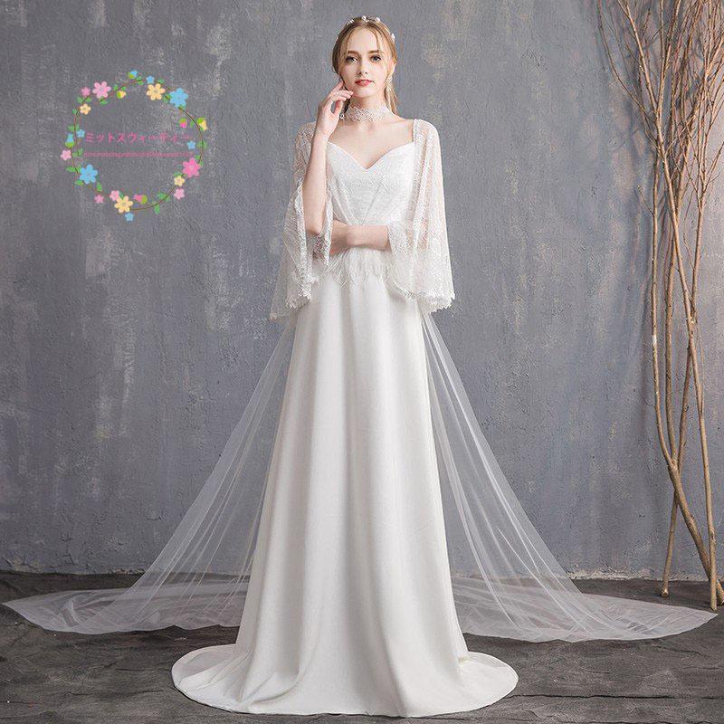ウエディングドレス aライン 白 安い 長袖 ウェディングドレス 花嫁 結婚式 レース パーティードレス 二次会 ブライダル ロングドレス ボレロ イブニングドレス
