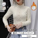 レースブラウス レディース フリル襟 ハイネック 長袖 トップス カジュアル インナー 厚手 裏起毛 あったか きれいめ おしゃれ