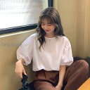 トップス Tシャツ カットソー レディース 半袖 パフスリーブ バルーン袖 プルオーバー 大人 可愛い 無地 春夏 母の日ギフト韓国