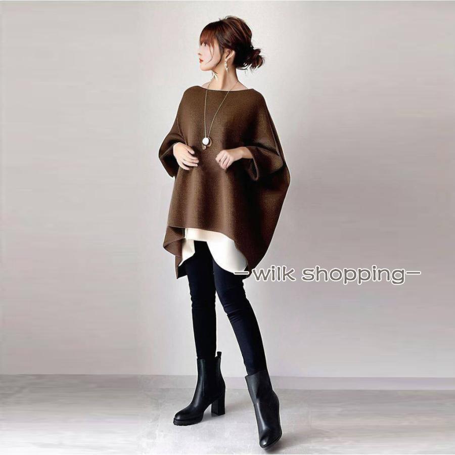 トップスレディースドルマンスリーブ 秋物 不規則 コクーン 可愛い 体型カバー チュニック ブラウス プルオーバー 無地 ゆったり 大きめ 前後差 フレア 長袖