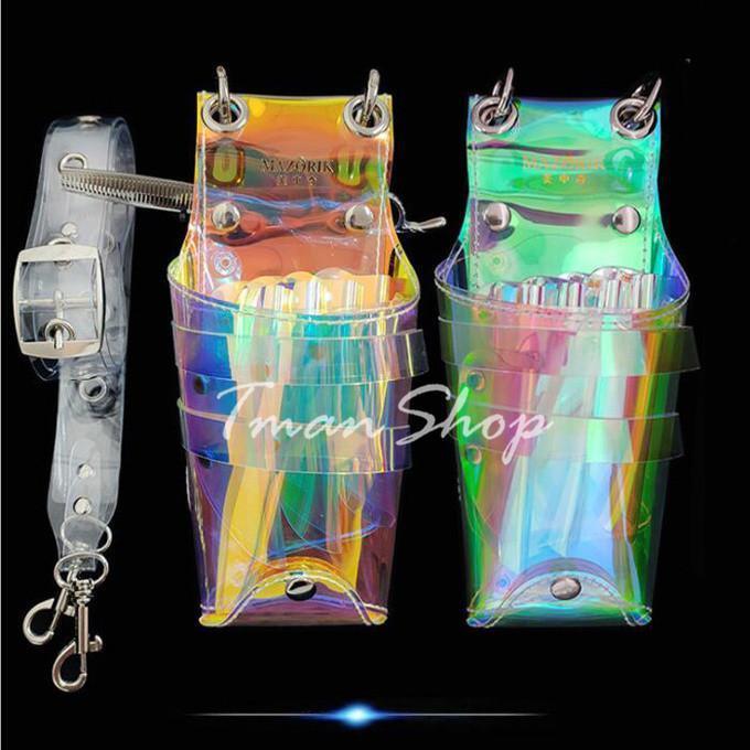 シザーバック キラキラ TPU　クリア 美容師専用バッグ 美容院 トリマー ハサミ 7丁 ベルト付き 専用 収..