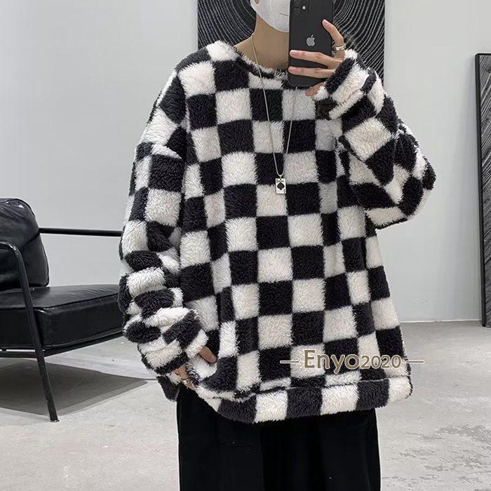 セーター メンズ もこもこ ボアセーター 長袖 チェック柄 クルーネック トップス カジュアル ビジネス おしゃれ 大人 通勤 通学