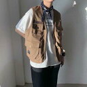 ベスト メンズ 夏用ベスト Vネック ポケット付き ファスナー アウトドア 作業服 お釣り 登山 ミリタリー ゆったり 無地 おしゃれ 新作 敬老の日