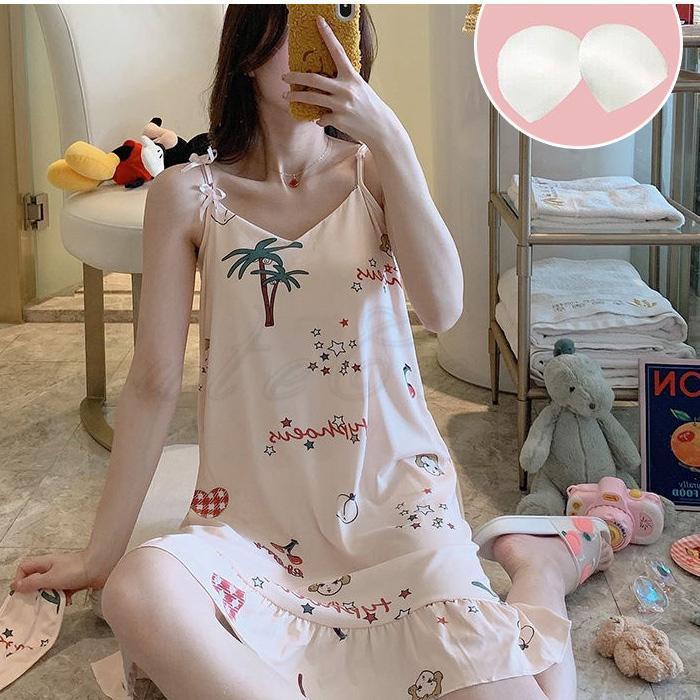 ネグリジェ レディース キャミワンピース Vネック ノースリーブ カップ付き ひざ丈 部屋着 ルームウェア インナー きれいめ おしゃれ 3