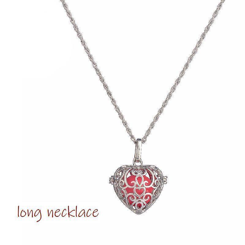 ロングネックレス ペンダント レディース 女性用 アクセサリー ハート型 マタニティー 妊婦 ベル ボール 鈴の音 シルバーカラー おしゃれ かわいい(4)