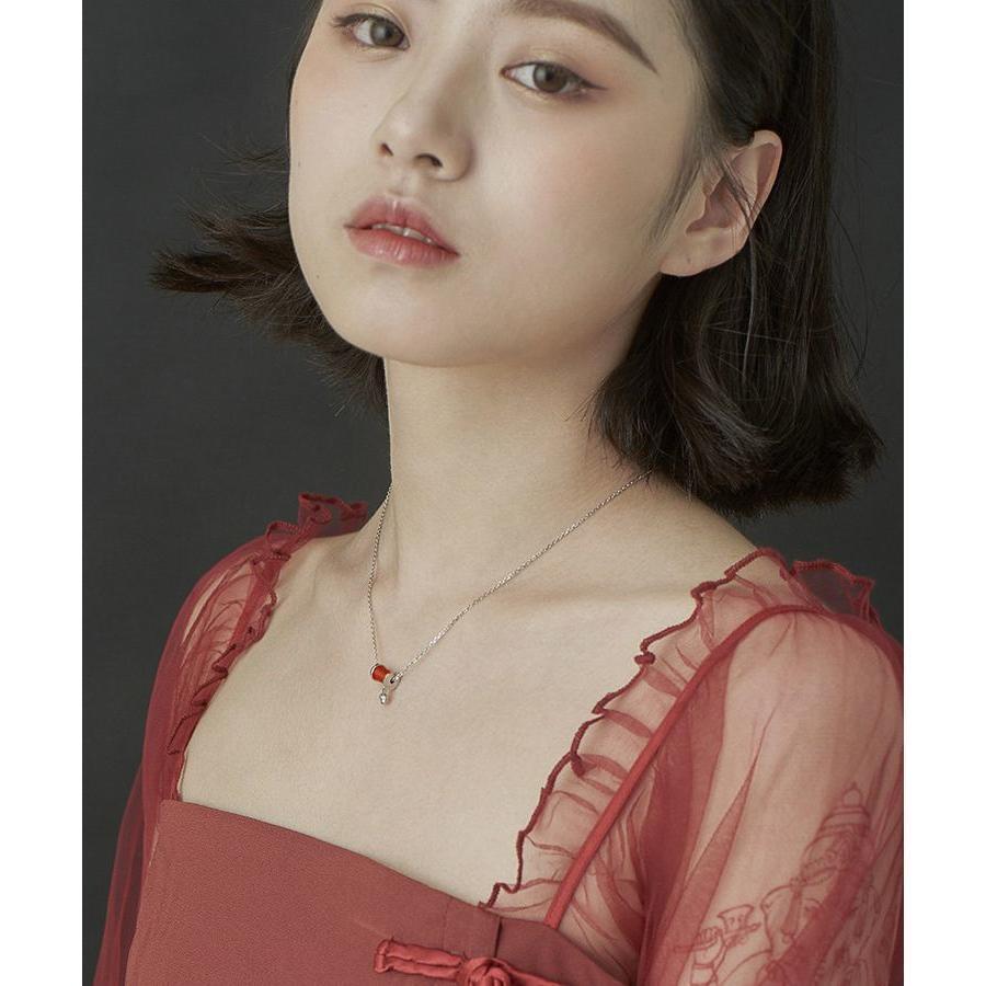 ネックレス ペンダント レディース アクセサリー ジュエリー アジャスターチェーン 細見 華奢 調節可能 ラインストーン ボビン 糸巻き シルバーカラ