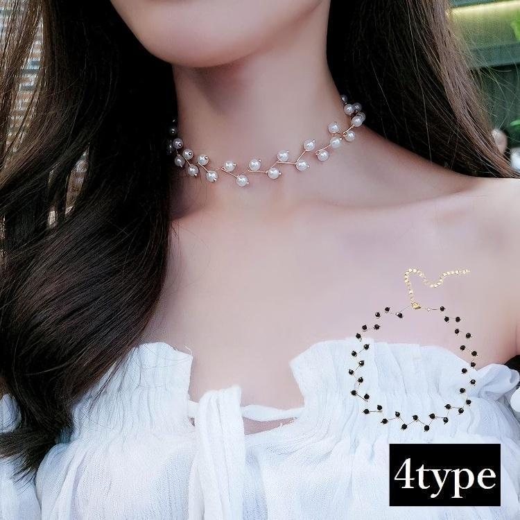 フェイクパール ネックレス レディース チョーカー 贈り物 首飾り 上品 アクセサリー アクセ 華奢 ゴールドカラー シルバーカラー ブラック ビーズ