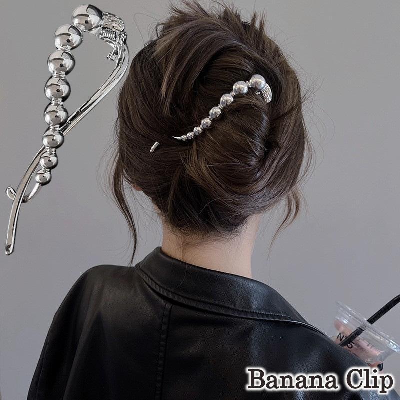 ヘアクリップ バナナクリップ レディース ヘアアクセサリー メタルボール 髪留め まとめ髪 ヘアアレンジ おしゃれ シンプル クール