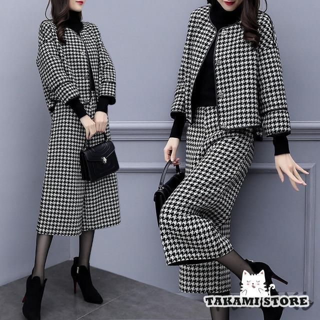 セットアップ レディース フォーマル 40代 秋冬 長袖 アウター コート ガウチョパンツ 大きいサイズ カジュアル おしゃれ 通勤 OL 卒業式 大人 着痩せ...