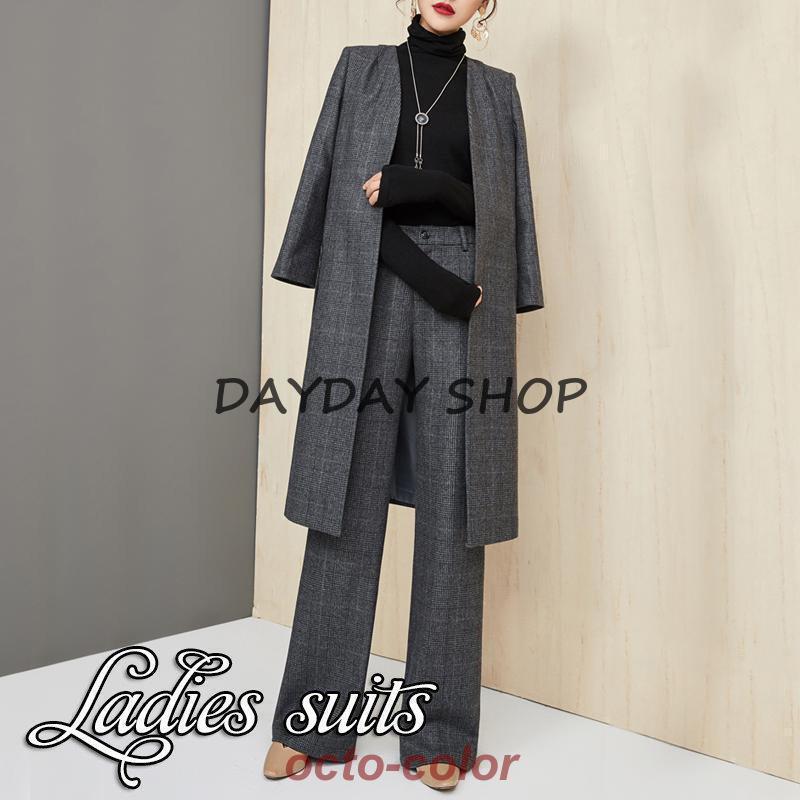 卒業式 スーツ 母 セットアップ レディース 春 ブレザー ワイドパンツ 服 秋 冬 ハイウエスト ウエストゴム おしゃれ 長袖 通勤 OL