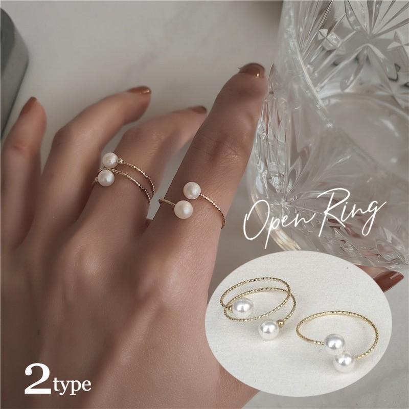 指輪 リング フリーサイズ アクセサリー レディース オープンリング ゴールドカラー 2連風 フェイクパ..