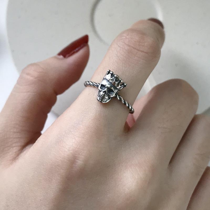 指輪 オープンリング アクセサリー レディース 女性用 スカル ドクロ シルバーカラー シルバー925 レトロ風 サイズ調整可能 開口 おしゃれ ギフ