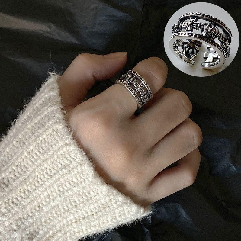 指輪 リング レディース 女性用 アクセサリー シルバー クロス クラウン 十字架 王冠 ヴィンテージ風 アンティーク調 オープンリング おしゃれ ギ