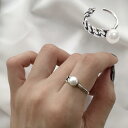 指輪 リング オープンリング レディース アクセサリー ジュエリー フリーサイズ 単品 アシンメトリー シルバー925 フェイクパール シンプル カジ