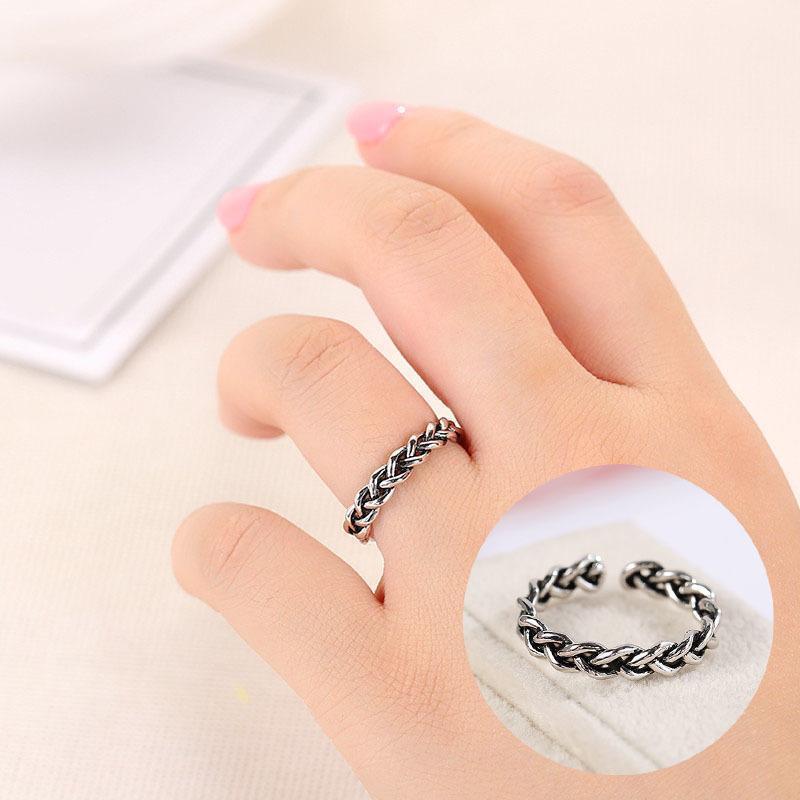 指輪 リング レディース オープンリング 調節可能 フリーサイズ アクセサリー 編み込み風 三つ編み チェーンモチーフ おしゃれ シンプル お出かけ