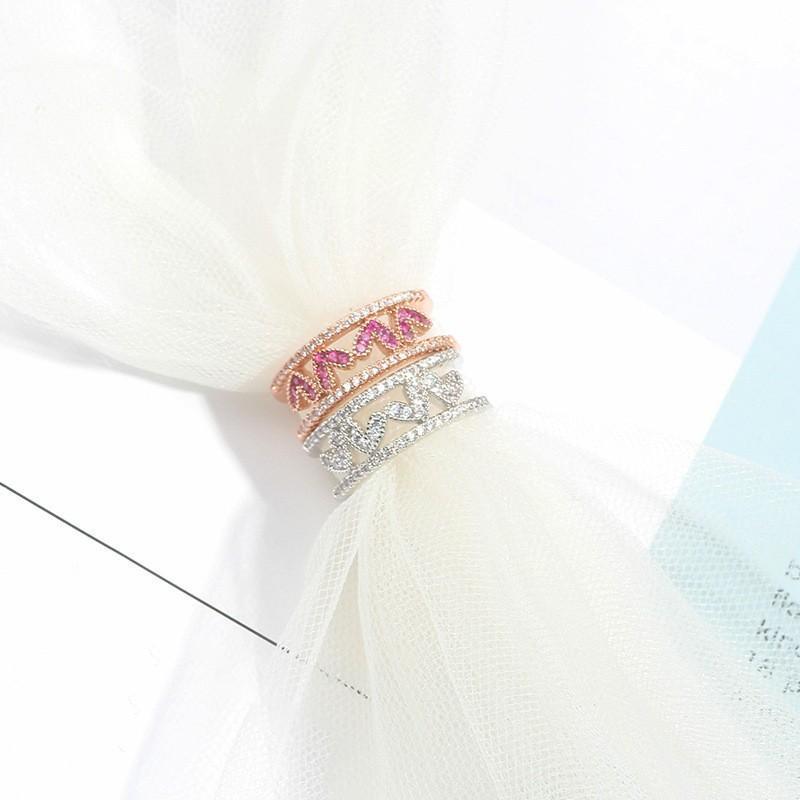 指輪 リング 二連風 ハート ラインストーン バックオープン おしゃれ おでかけ 普段使い レディース 女..