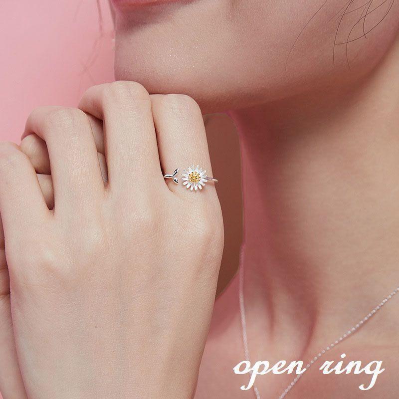 指輪 オープンリング レディース 女性用 アクセサリー フラワー 花 デイジー マーガレット デージー シルバーカラー おしゃれ かわいい サイズ調整