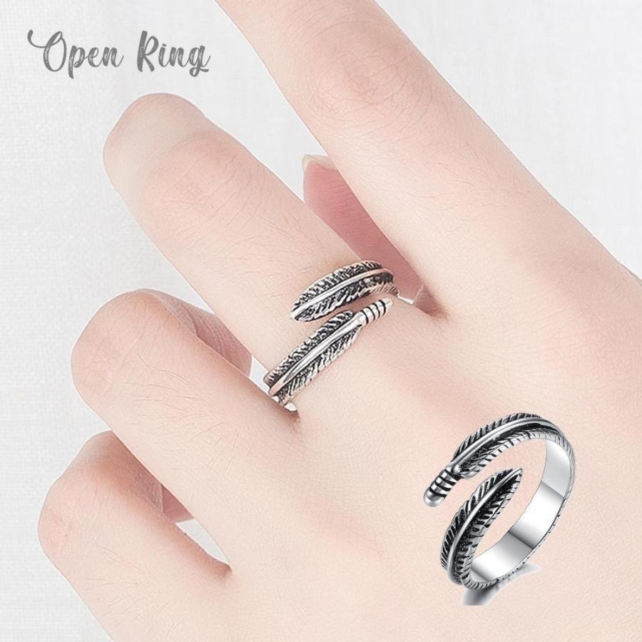 指輪 オープンリング リング レディース メンズ 女性 男性 男女兼用 アクセサリー 羽根 フェザー ファッション小物 カジュアル アンティーク風 レ