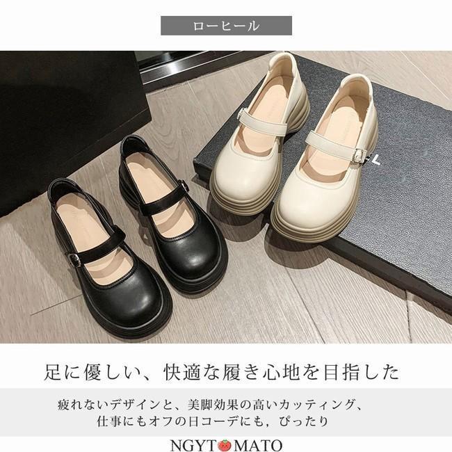 ローファー レディース シンプル ローヒール 厚底 シューズ 黒 軽量 おしゃれ かわいい 甲ストラップ 歩きやすい 学生靴 コスプレ靴 cosplay用