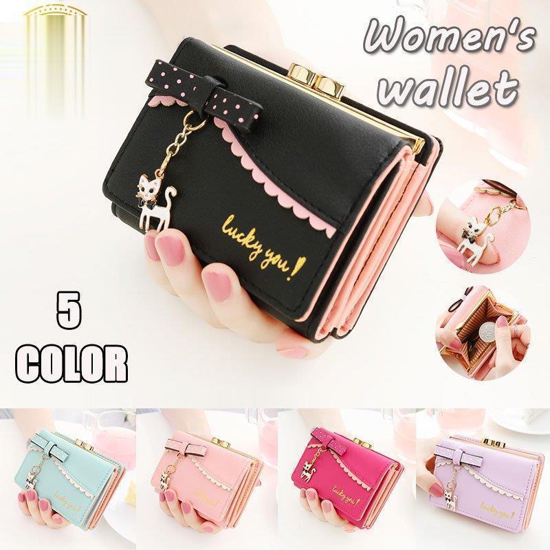 財布 レディース 三つ折り財布 可愛い 子供 財布 女の子 猫 チャーム付 子ども 財布 三つ折り コインケ..