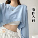 Tシャツ トップス ファッショ トレーナー パーカー トップス 長袖 ストリート風 へそ出し ショート丈 レディース ダンス カジュアル 春夏秋 ゆるい 原宿