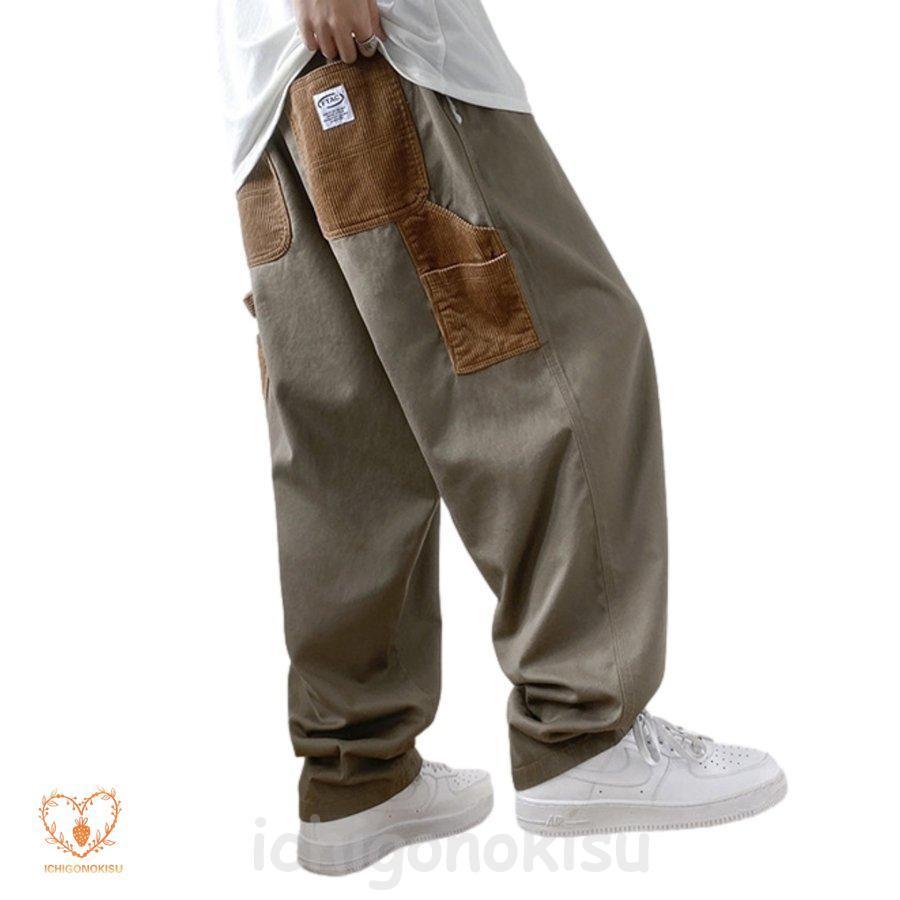 メンズ ワイドパンツ ズボン おしゃれ ゆったり ロングパンツ カジュアル ウエストゴム 無地 カーゴパンツ 冬 春 大きいサイズ
