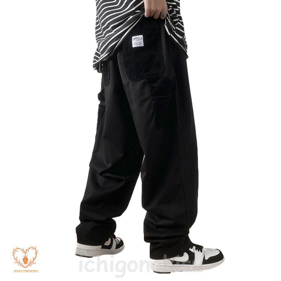 メンズ ワイドパンツ ズボン おしゃれ ゆったり ロングパンツ カジュアル ウエストゴム 無地 カーゴパンツ 冬 春 大きいサイズ