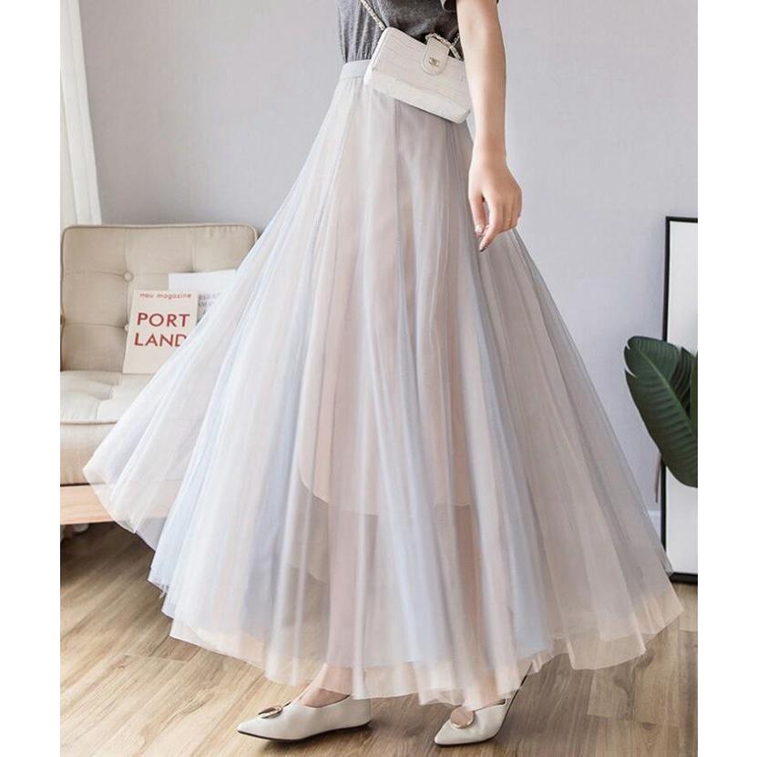 チュールスカート スカート マキシスカート ロングスカート 配色 フレアスカート ウエストゴム マキシスカート