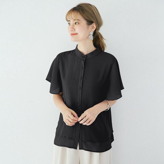 ラッフルスリーブブラウス 半袖 シフォン トップス シャツ ブラウス フリル シフォン レディース 半袖 ゆったり 夏 涼しい