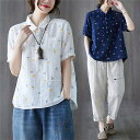 シャツ 春夏 トップス レディース 半袖 コットン ゆったり 40代50代 大きいサイズ 可愛い シャツブラウス 綿麻 着心地 大人 ゆったり 体型カバー