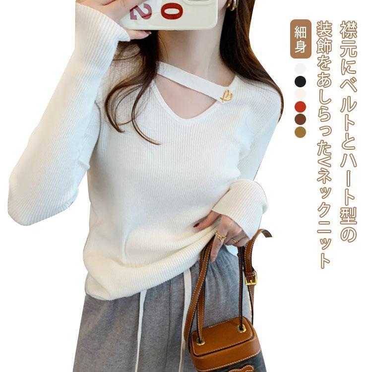 ニット トップス レディース 秋冬 ニット プルオーバー リブニット セーター 長袖 Vネック ニット セー..