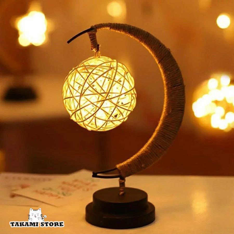 月ライト 星ランプ LED テーブルライト 卓上ライト 籐ボール間接照明 ベッドサイドランプ 雰囲気灯 置..
